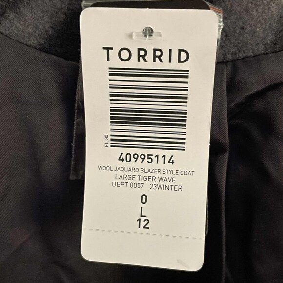 NWT TORRID 0 Jacquard Blazer Style Coat L/12 Black Gray Tiger Zebra Animal Print - Picture 8 of 16